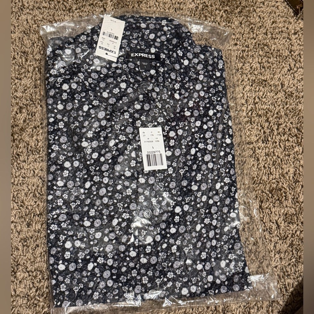 Express Men's Navy Floral Button Down Shirt